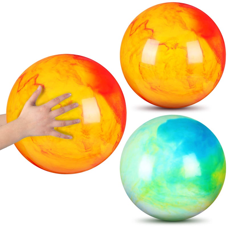 Deekin 2 Pcs 15 Inch 18 Inch Marbleized Bouncy Balls Large Hedstrom Ball Inflatable Rubber Playground Sensory Balls Bouncy Toys Balls for Outdoor School Water(15 Inches Green and Yellow) - Image 1